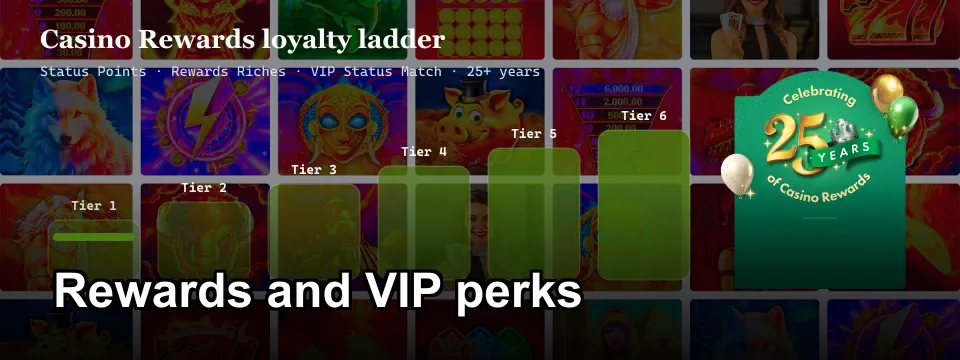 Casino Rewards six-tier loyalty ladder with Status Points and VIP Status Match